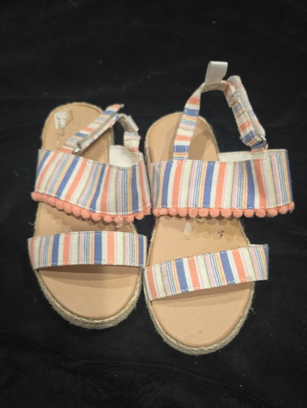 OshKosh B'gosh Striped Pom Pom Strap Sandals - Blue, Pink, White